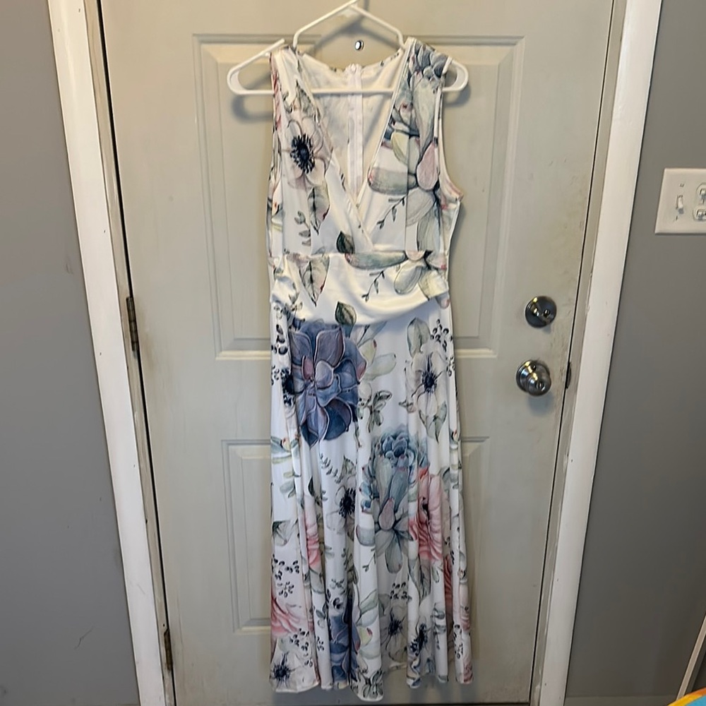 Elegant White and Blue Maxi Dress